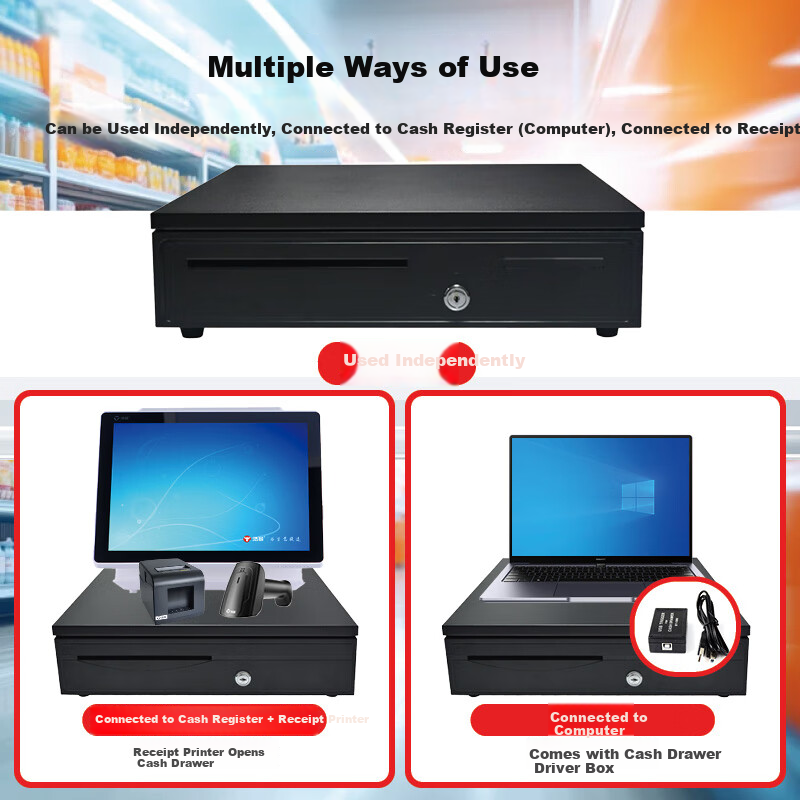 Haoshun (Hysoon) HS-405 Cash Drawer with Five Compartments And Three Levels, Independent Key Locking, Cash Register Cash Box RJ11 Crystal Connector (12V Black)