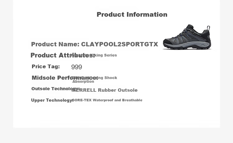 Merrell, Merrell Outdoor Hiking CLAYPOOL 2 SPORT GTX Waterproof And Wear-Resistant Outdoor Hiking Shoes 3