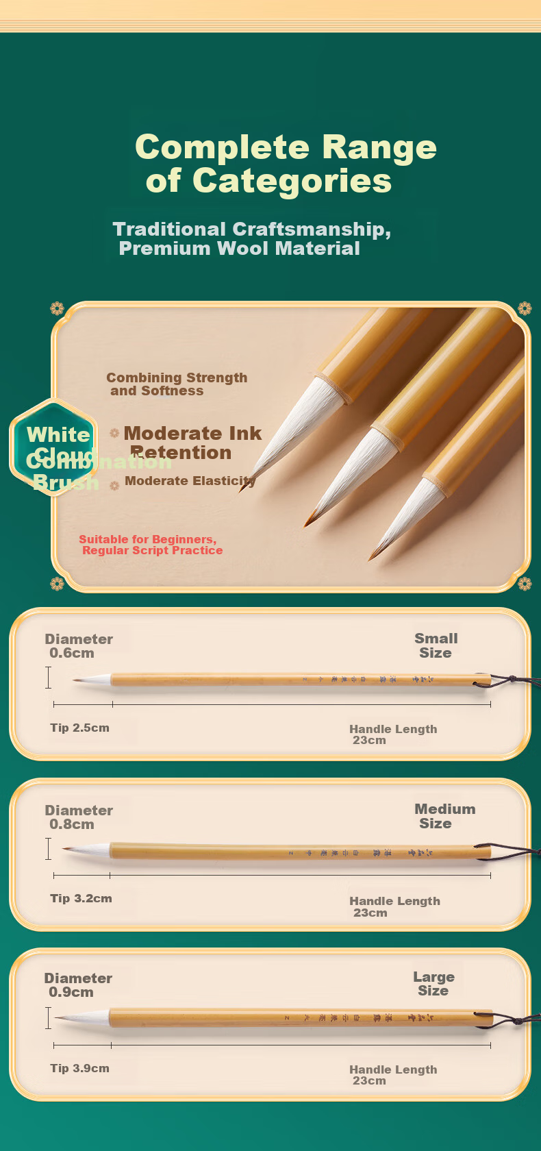 Liupintang Upgraded Mixed Hair Calligraphy Brush Set with White Cloud, Sheep And Wolf Hair for Beginners, Students' Four Treasures of The Study, Small Regular Script, Medium Regular Script, Calligraphy Practice, Chinese Painting, Calligraphy, General-Purpose Font 3