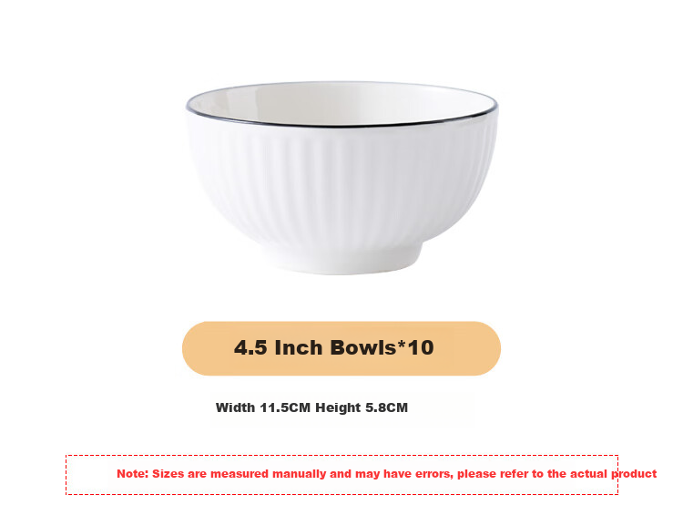 Hechuanwu Ceramic Bowls, Simple Pure White Small Bowls for Home Use, 4.5-Inch Rice Bowls And Soup Bowls Set, 10-Piece Set, Vertical Black Lines 3