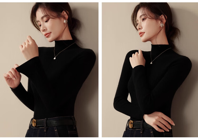 Zaisuo Women's Half Turtleneck Knit Sweater 2025 Autumn Winter Slim Fit Anti-Pilling Base Layer Top 2