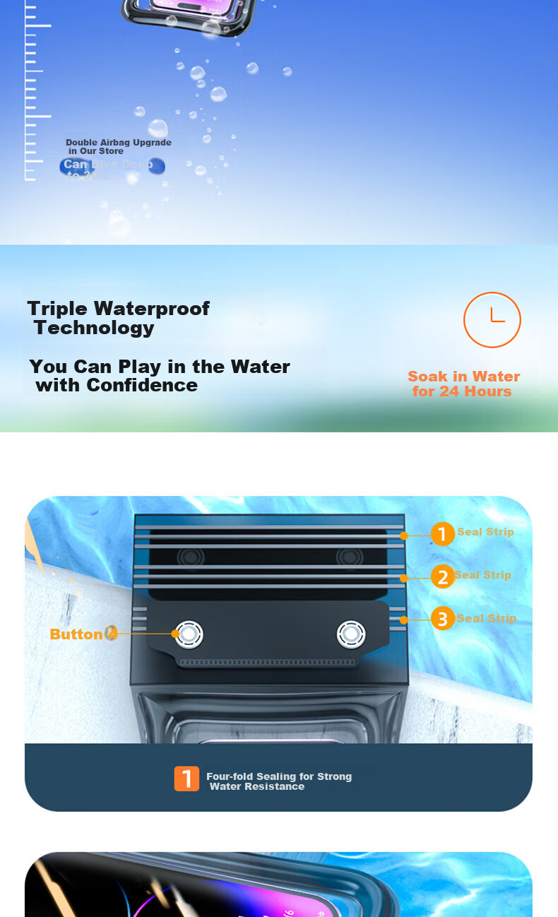 Bahainiao Waterproof Phone Pouch with Touchscreen Functionality, Airbag Protection, Shockproof, Suitable for Swimming, Travel, Hot Springs, Underwater Delivery Riders, with Strap 9