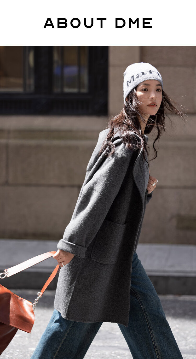 Demana College Style Winter Hooded Long Sleeve Mid-Length Wool Coat with Front Pockets and Open Placket 1