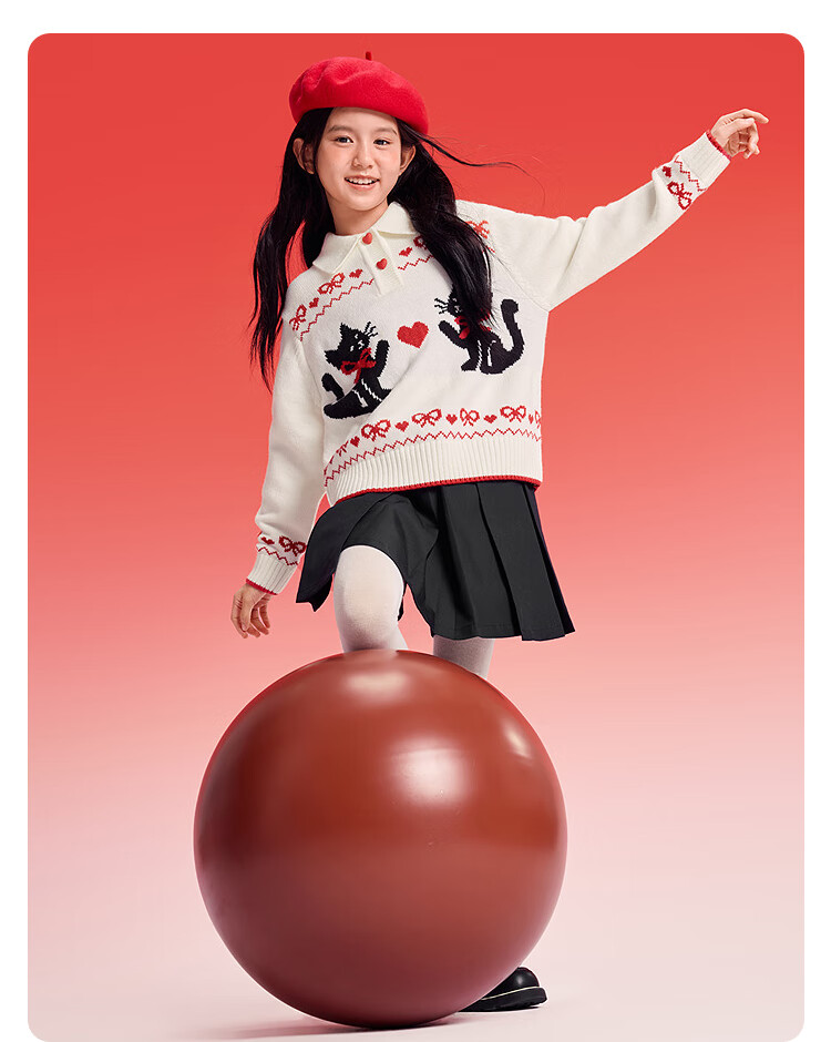BALABALA 【balaOne】 Kids Sweater Girls Pullover Knitwear 2025 Autumn Winter Sweet New Year Outfit 7