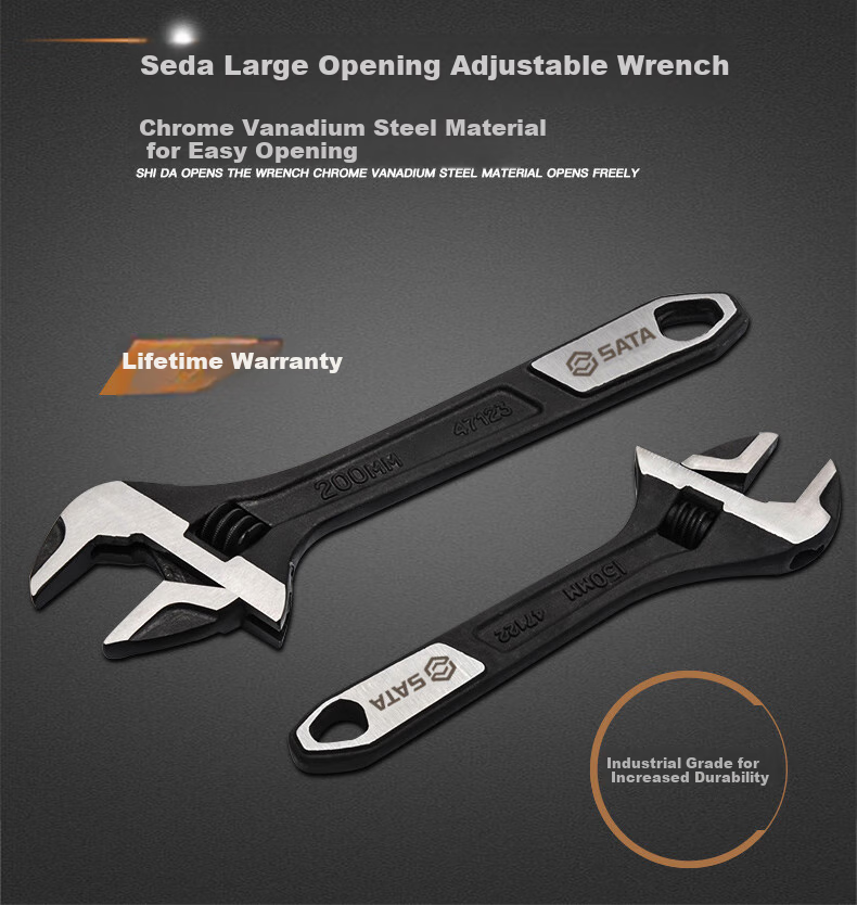 SATA 47125 Large Open-End Adjustable Wrench, 12" 1