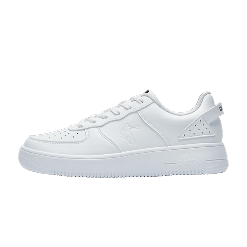 QIAODAN Men's Sneakers, Skateboard Shoes, Sports Shoes, Leather Upper, Air Force One Style, Casual Versatile Thick-Soled Height-Increasing White Shoes