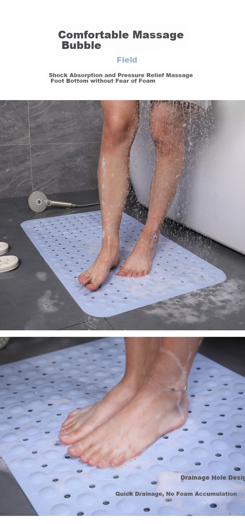 Yagao Bathroom Non-Slip Mat, Bathroom Anti-Slip Floor Mat, Toilet PVC Shower Mat with Suction Cups, 40*100 8