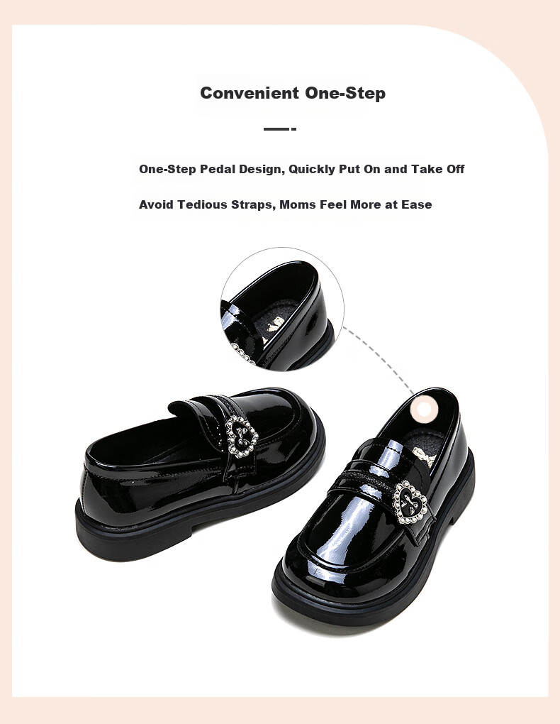 Follow Me Girls' Leather Shoes Spring And Autumn Stylish Soft-Soled Loafers Children's British Style Black Versatile Flats Black Size 32 5