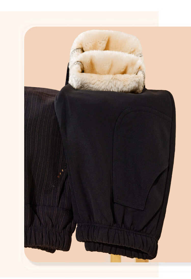 Pastel Windproof Thickened Fleece-Lined Winter Tapered Pants Elastic High Waist Middle-Aged and Elderly Mom Black L 18