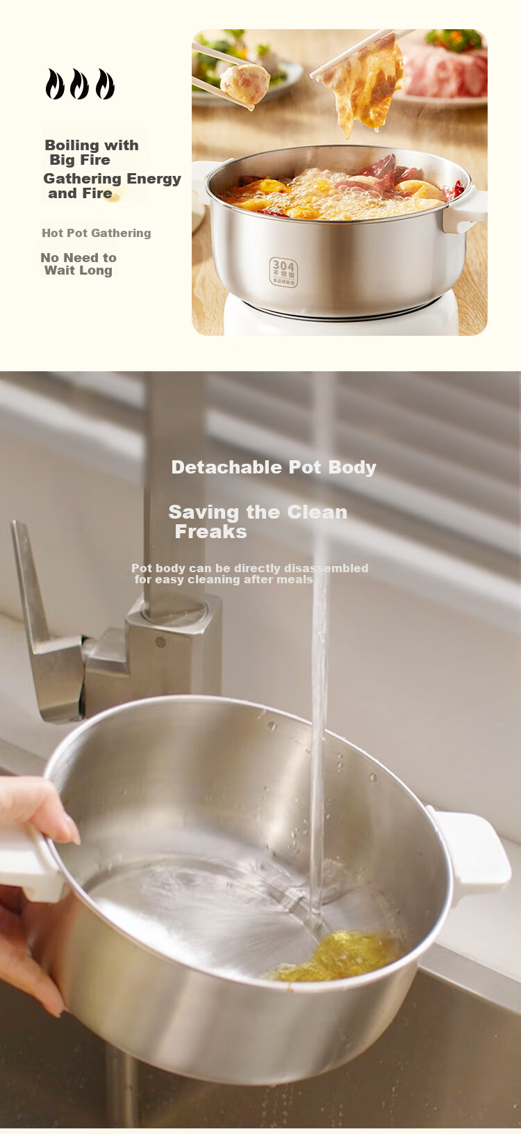 Liven Stainless Steel 0 Coating Electric Cooking Pot, Detachable Small Electric Pot, Electric Steamer, Small 1-2 Person Electric Hot Pot, Multi-Functional Pot with Steamer for Cooking And Steaming, 2L with Steamer DHG-J1851 17