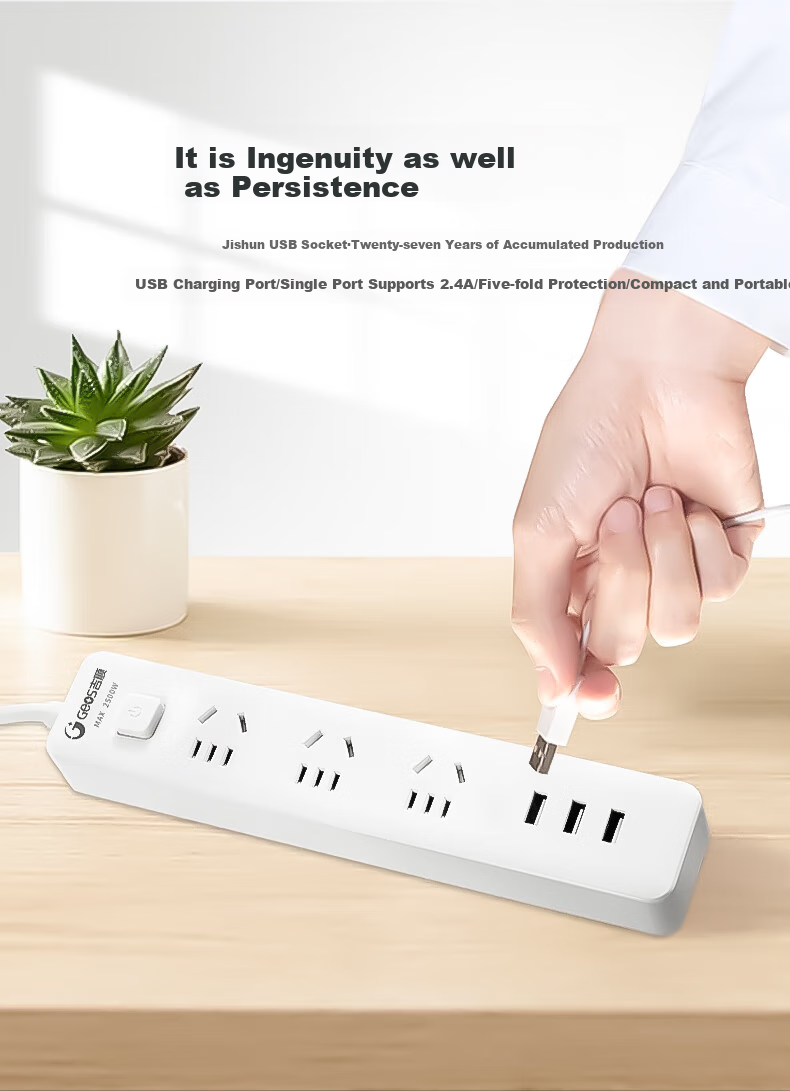 JS JISHUN American Standard Conversion Plug, US And Canadian Power Strip Converter, Power Outlet USB Extension Cord, American to Chinese Philippines Brazil Thailand Travel Adapter, 1.5 Meters 4