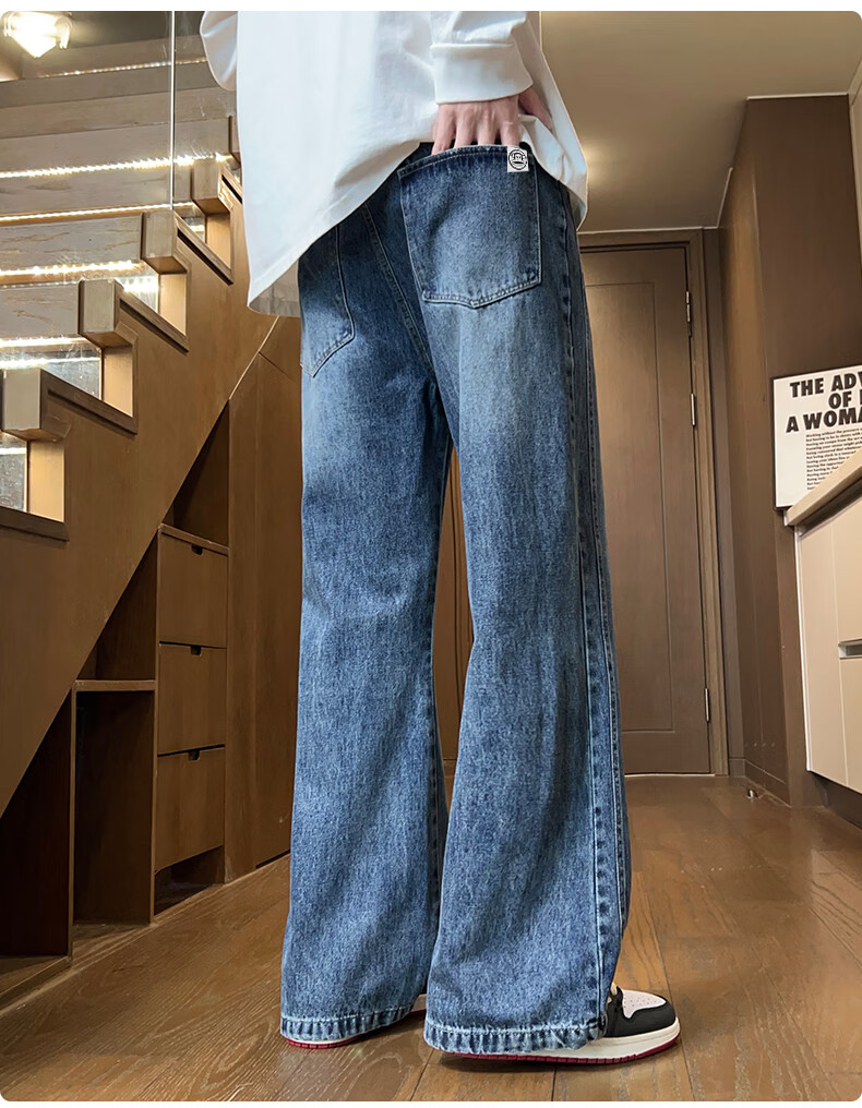 Paul Frank American-Style Jeans for Men, New Autumn Loose-Fit Micro-Bleached Pants, High Street Retro Trousers, Vintage Blue Regular Size L 7