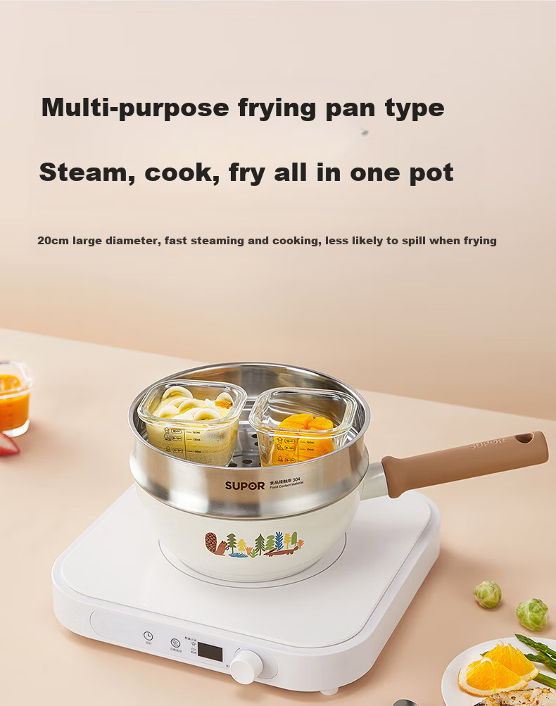 SUPOR Non-Stick Milk Pot, Flat Bottom Baby Food Pot, Noodle Soup Pot, Hot Milk And Instant Noodle Ceramic Pot, Compatible with Induction And Gas Stoves, 18cm 10