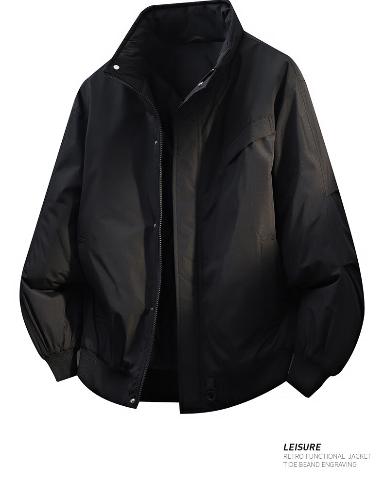Mark Fairwhale Men's Cotton Jacket Autumn Winter Outdoor Casual Stand Collar Windproof Warm Cotton Coat Black 2XL 8