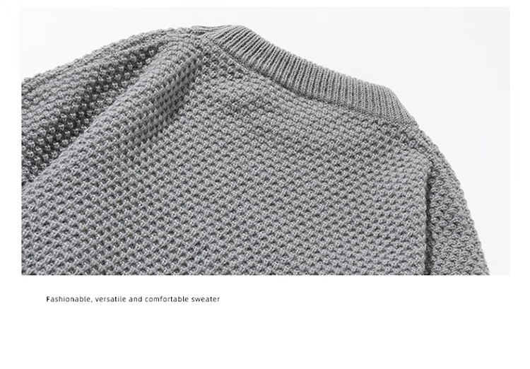 CLOR Workwear Vintage Pineapple Pattern Thickened Crew Neck Casual Knit Sweater Men MYC13 Gray L 5
