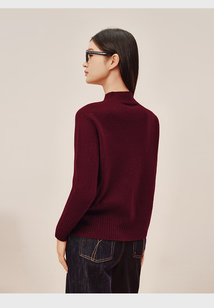 JD Original Women's Sweater, Fashionable Knitted Top, New Year Winter Pure Wool Pullover, Round Neck, Angola Red, Size L 29