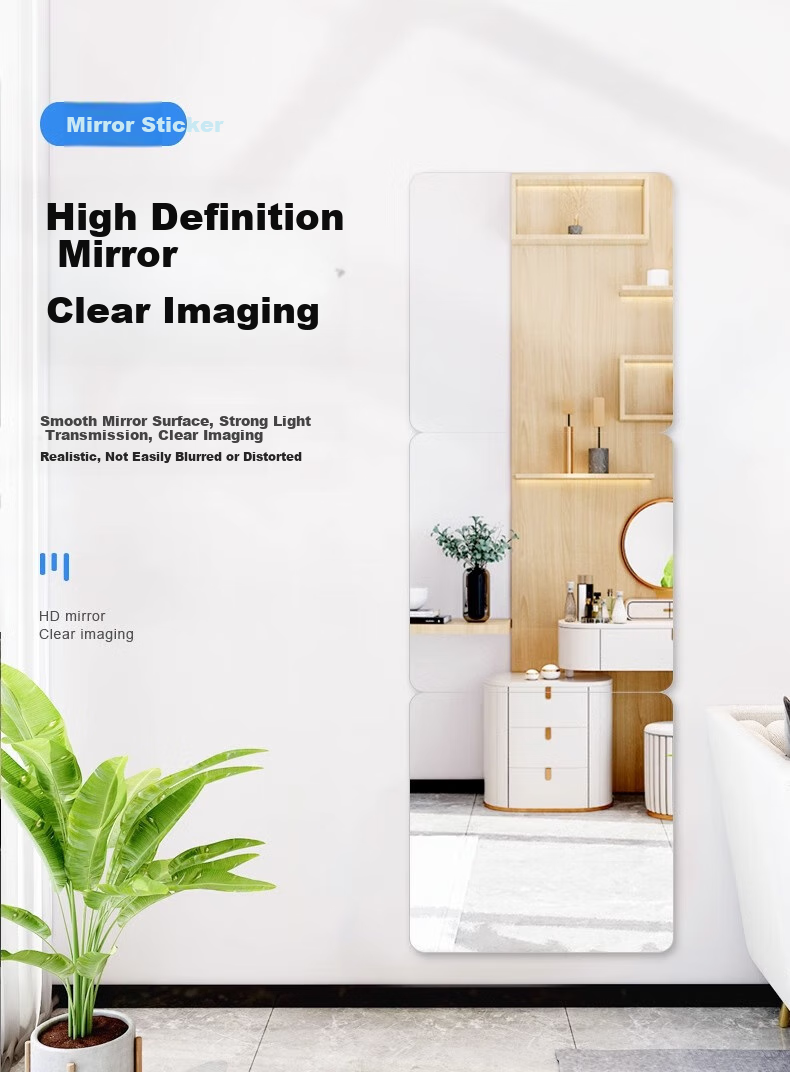 Lingchen Self-Adhesive Full-Length Mirror, No Drilling Required, Acrylic Anti-Breakage Mirror, Dressing Mirror for Rental Apartments, 30*30cm Trendy Wall-Mounted Soft Acrylic Mirror 1