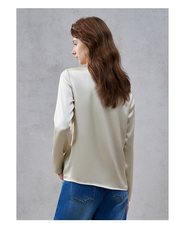 G2000 Satin Ribbon Stand Collar Women's Spring Autumn Silky Long Sleeve Casual Shirt Mall Same Style 17