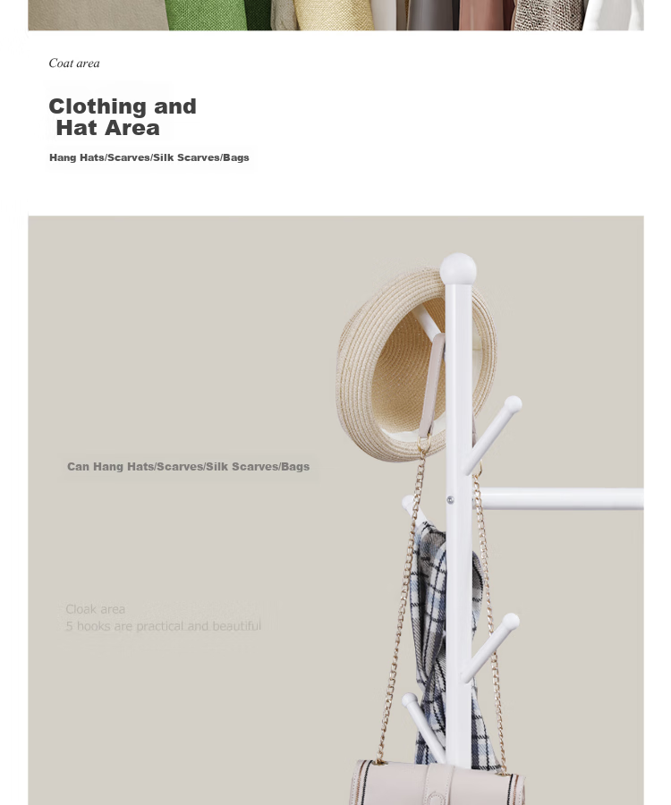 Yicainianhua Clothes Drying Rack, Floor-Standing Movable Balcony Clothes Hanger, Indoor Clothes Rack, Drying Pole, White Clothes Stand, 2266 5