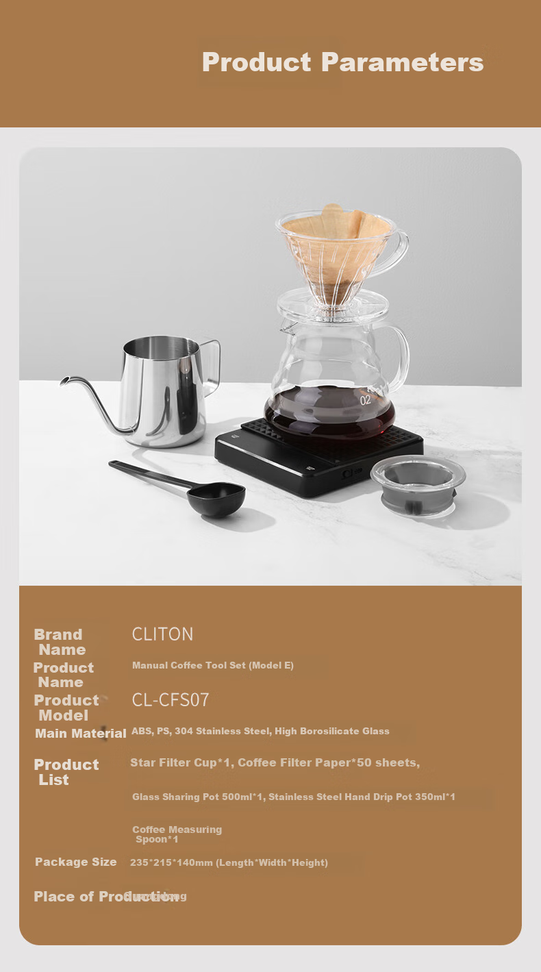 CLITON Pour-Over Coffee Maker Set: Drip Coffee Pot, Glass Sharing Pot, Stainless Steel Pour-Over Kettle, Filter Paper, And Filter Cup 11