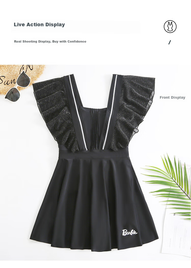 Barbie Conservative One-Piece Swimsuit for Women, Slimming Black Dress-Style Sexy Plus Size Swimwear for Beach Vacation And Hot Springs 6