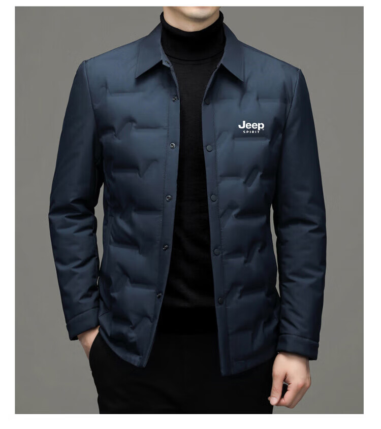 JEEP SPIRIT Men's Autumn Winter Business Casual Lapel Lightweight Warm Loose Down Jacket Black L 2