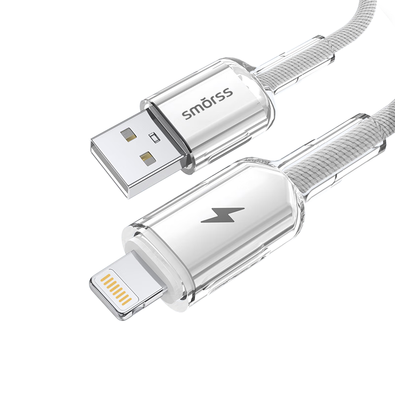 Smorss Apple Fast Charging Data Cable for iPhone 14/13/12/11/8 Pro Max/iPad Pro/Air 2/Mini Tablet Charging Cable Car Use - Ice Crystal White 1.5m
