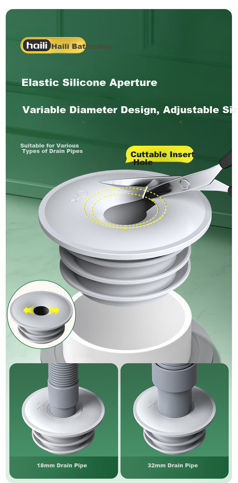 Haili Kitchen Drain Anti-Odor Device, Sealing Cover for Floor Drain, Wall Drainage Pipe, Odor-Proof Seal Ring, Anti-Spill Water Stopper 9