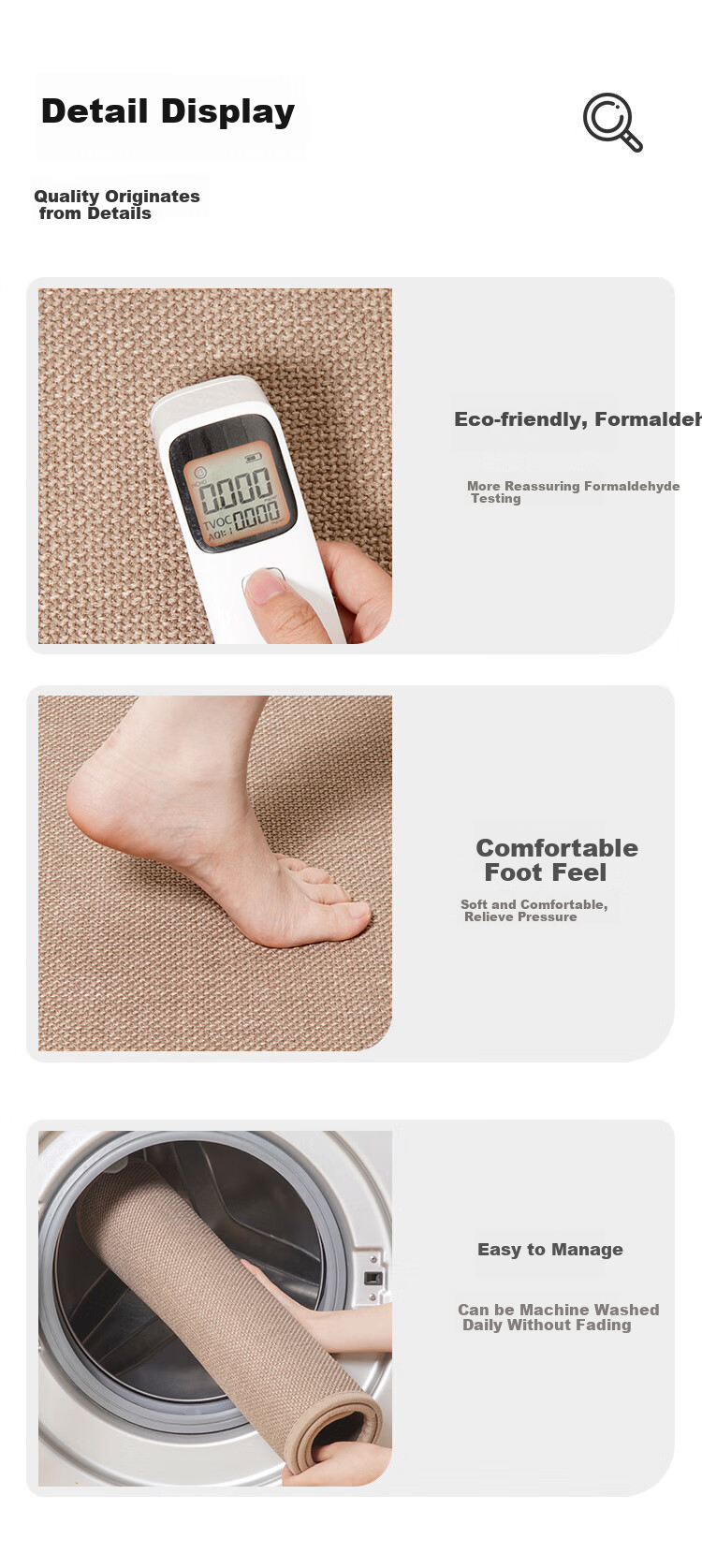 Qiqijia Linen-Like Woven Bathroom Mat, Absorbent Bath Mat, Non-Slip Doormat, Foot Mat, Washroom Entrance Mat, Carpet 6