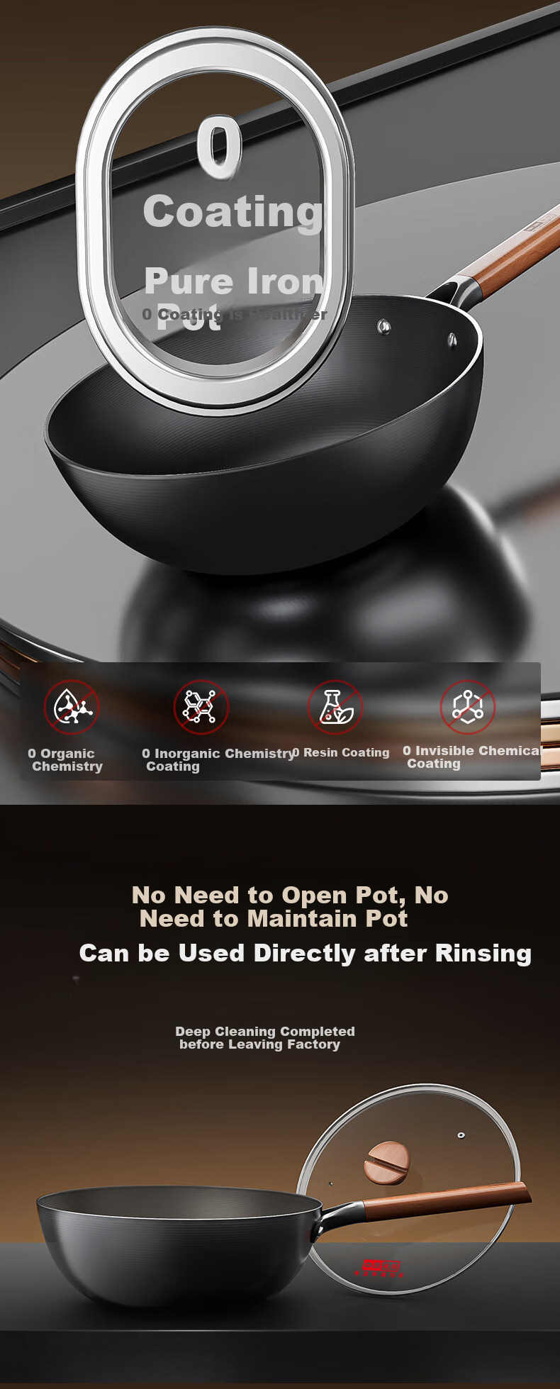 Zhongkang Large Belly Pot [Douyin Trend], Iron Wok Deep Nitrogen Non-Coated Preheated Small Iron Pot, Suitable for Gas And Open Flame, 28cm 6
