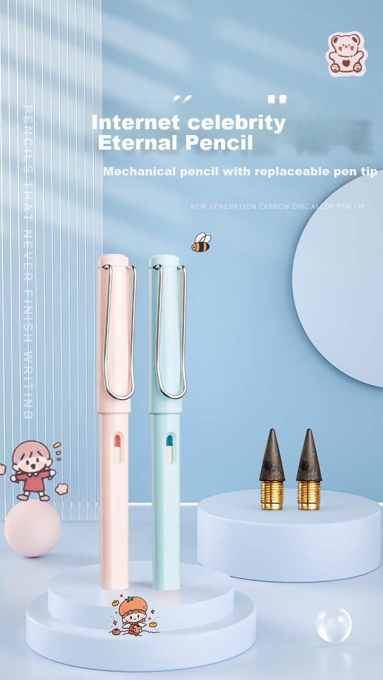 Liupintang HB Pencil for Primary School Students, No-Sharpening Pencil for First And Second Grade Children, Writing Pencil to Correct Grip Posture, Replaceable Tip, Sea Salt Blue, Pack of Two, Daily Writing Stationery 2