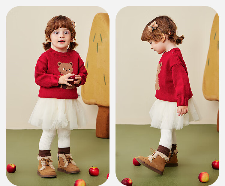 Minibala Bala Children's Baby Sweater Soft Skin-Friendly Non-Deforming Red Christmas Sweater [Artist Collaboration] 9