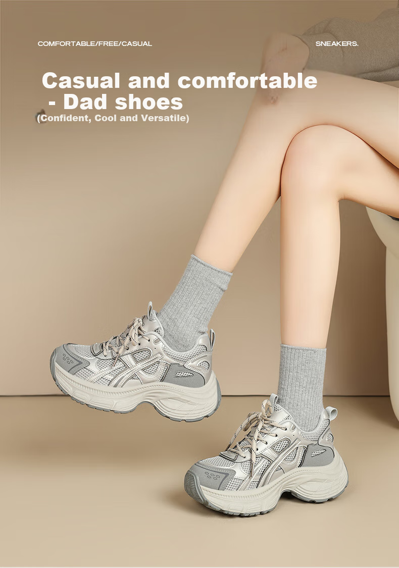 ZHR Dad Shoes for Women, Thick-Soled Lightweight Comfortable Sneakers, Petite Retro Versatile Casual Shoes IF91 Gray Size 36 1