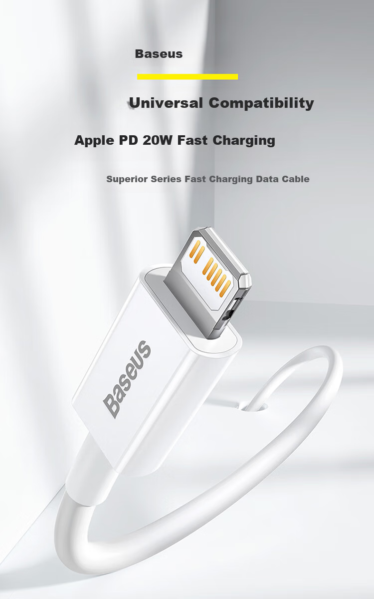 Baseus Apple Data Cable 2.4A Fast Charging Cord Compatible with IPhone 14/13/12/11/Xs Max/XR/8/7/6s Plus/iPad Charger Cable 1.5m White 2