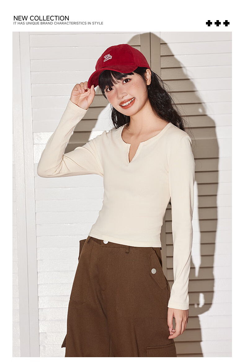 TonLion Women's Long Sleeve Cotton High Elasticity Solid Color Slim Fit V-Neck T-Shirt Autumn Winter New Design Top 1