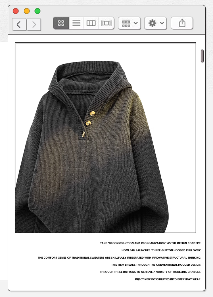 Homlean Japanese Style Casual Knit Sweater Men Autumn Winter Comfortable Hooded Pullover Simple Versatile Sweatshirt HS20 Fine Wool Gray M 4