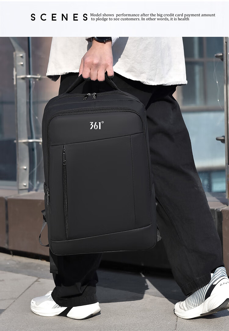 361° Backpack School Bag Double Shoulder Business Laptop Bag Unisex USB Rechargeable Large Capacity Commuter Black 5