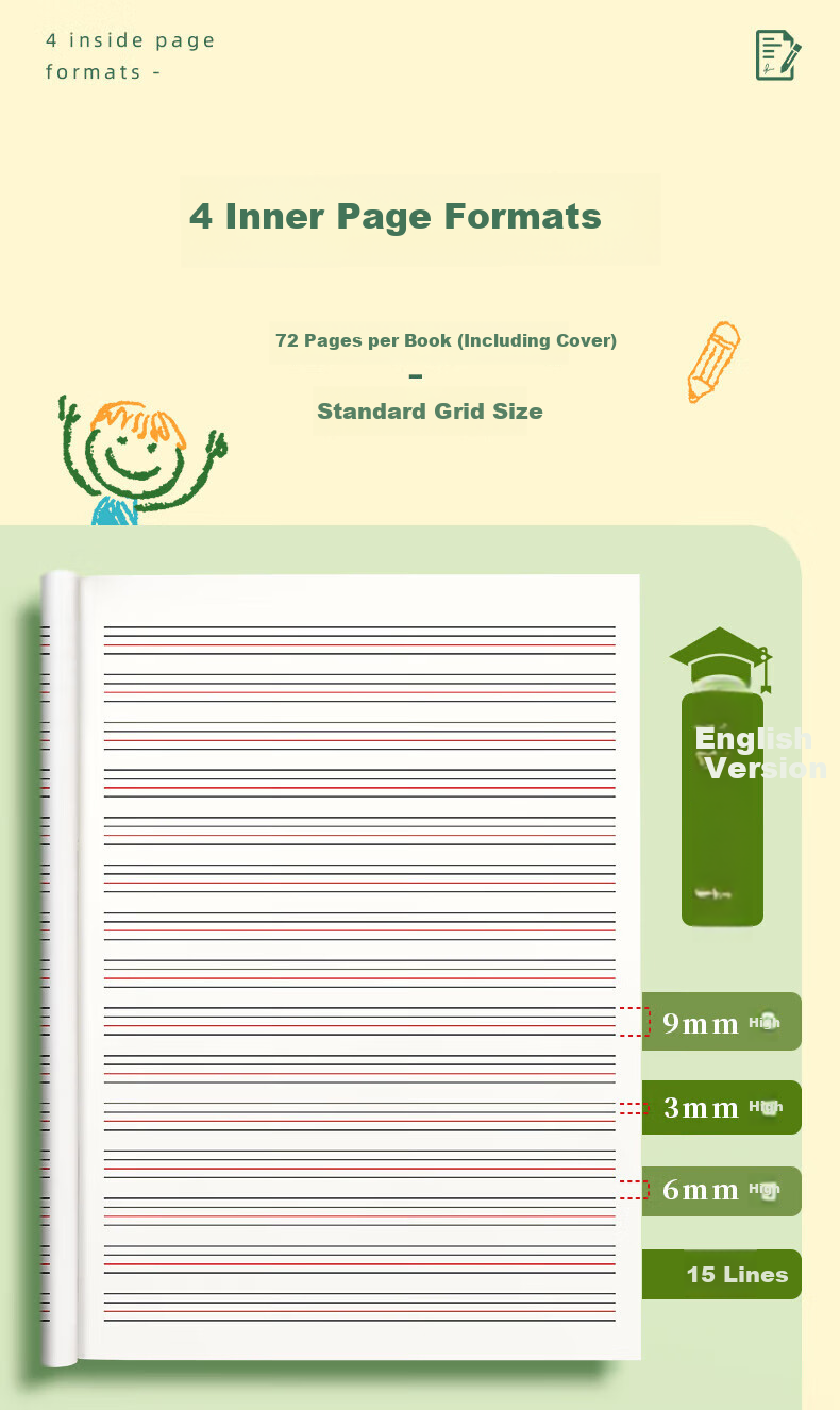 Jinzhi English Notebook, 16k/36 Pages, Sewn Binding, Four Lines Three Grids, English Exercise Book, Middle School Student Practice Book, Notebook, Dictation Book, Copying Book, Error Correction Book, Back-To Essential 1
