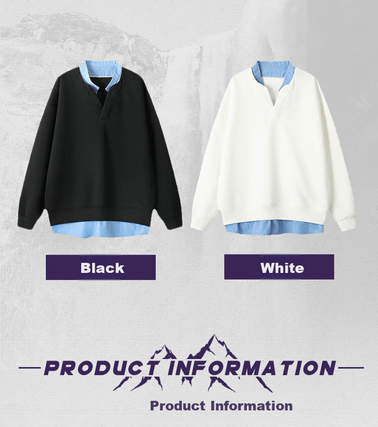 Dingfengbaoluo Sweatshirt, Faux Two-Piece Design, Spring Men's Fashion Casual Loose V-Neck Top, TID02 Black 2XL 2