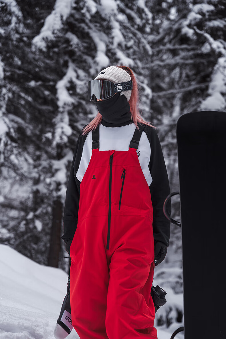 Nan En Single Board Ski Suit Bib Pants 3L Waterproof Thickened Warm Unisex Black M 18
