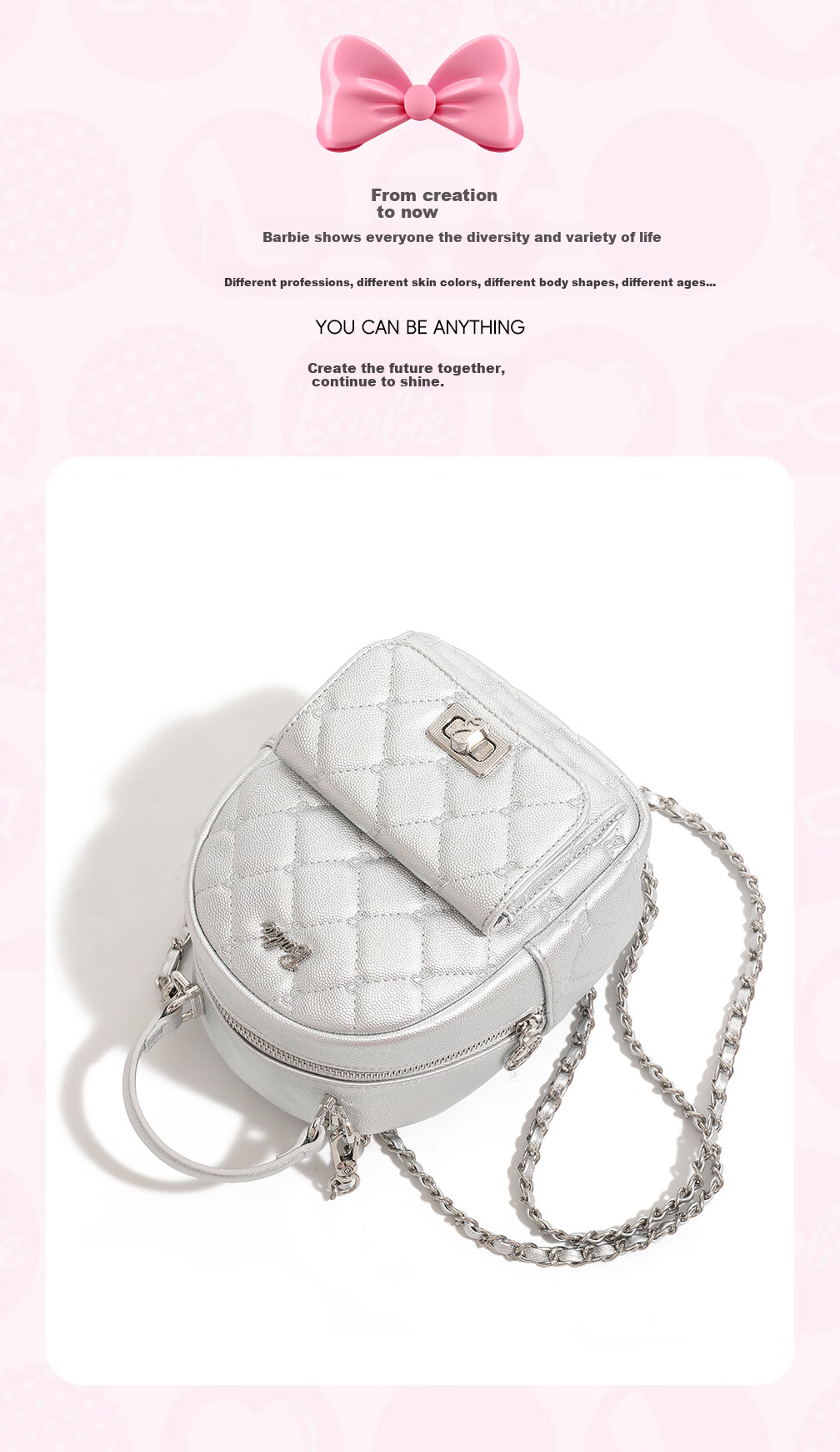 Barbie Backpack for Women, 2026 New Style Diamond-Quilted Chain Light Luxury Laptop Bag for College Students, Birthday Gift, Valentine's Day Present 5