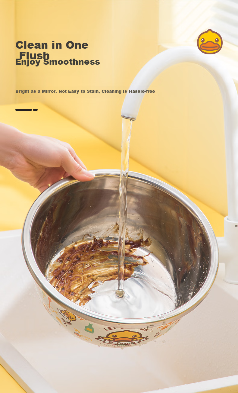 COOKER KING x Little Yellow Duck 304 Stainless Steel Bowl and Sieve 3-Piece Set Thickened Vegetable Washing, Fruit, and Dough Draining Basin 10