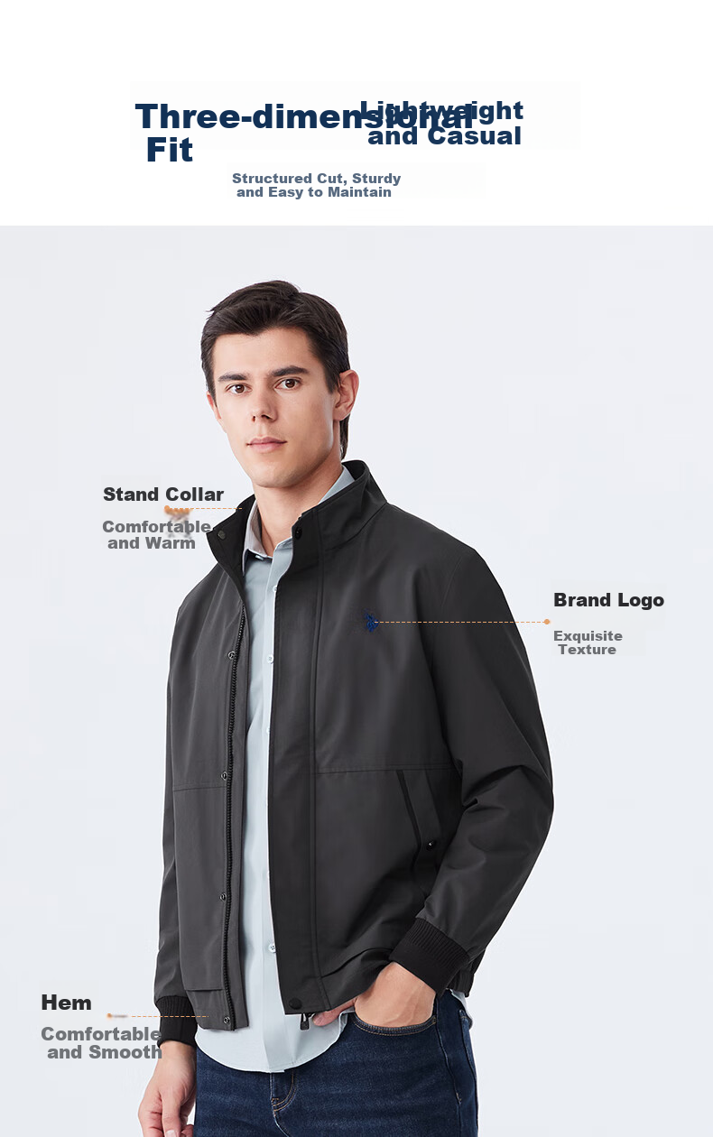 U.S. POLO ASSN. Men's Jacket, Autumn And Winter Business Casual Stand-Collar Jacket, Executive Style Commuter Outerwear for Men, Black, Size M 3