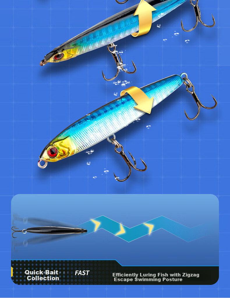 Kemailei Lead Sinking Pencil Lure, Long-Casting Sinking Pencil Bait, Hard Bait Set, for Freshwater Fishing, Specifically for Topmouth Culter, 14g 4