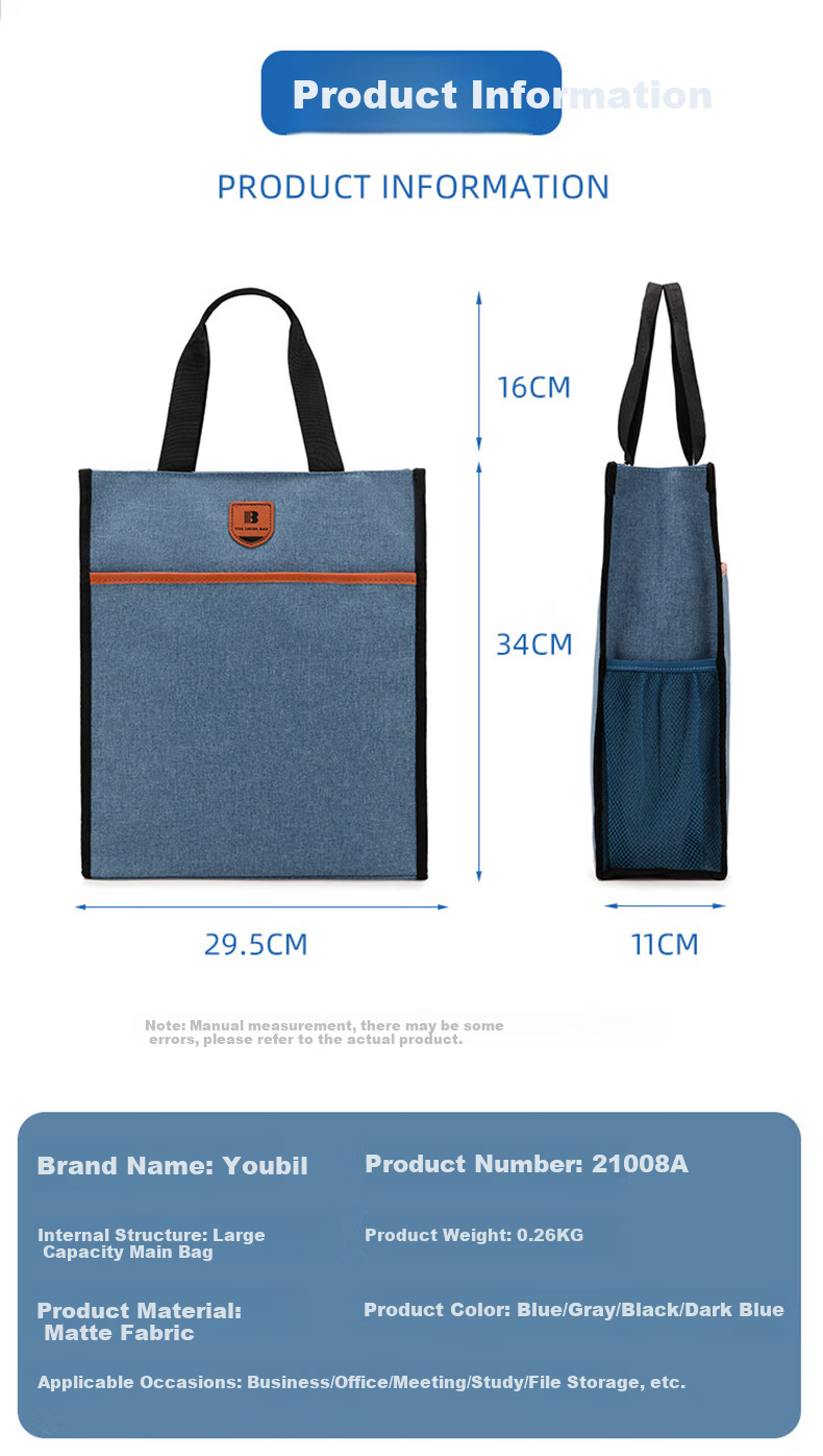 Youbili Student Tutoring Bag, Multifunctional Handbag, Briefcase, Large Capacity Office Document Bag, Elementary School Middle School High School Handheld Tutoring Bag, Vertical Style, 21008A Blue 2