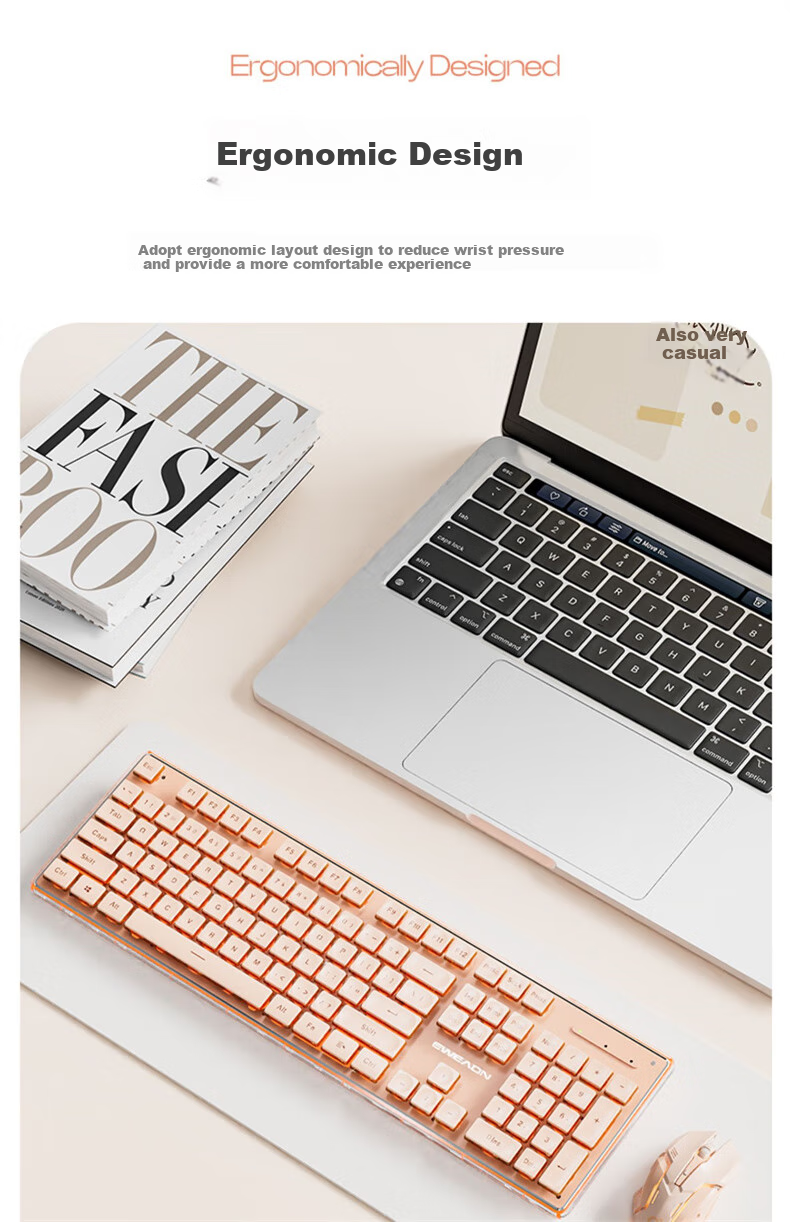 EWEADN V3104 Wireless Keyboard And Mouse Set, Bluetooth Dual-Mode Silent Mechanical Feel High Aesthetic Value Slim Office Membrane Keyboard for Computer Laptop IPad Universal, Milk White Color 20