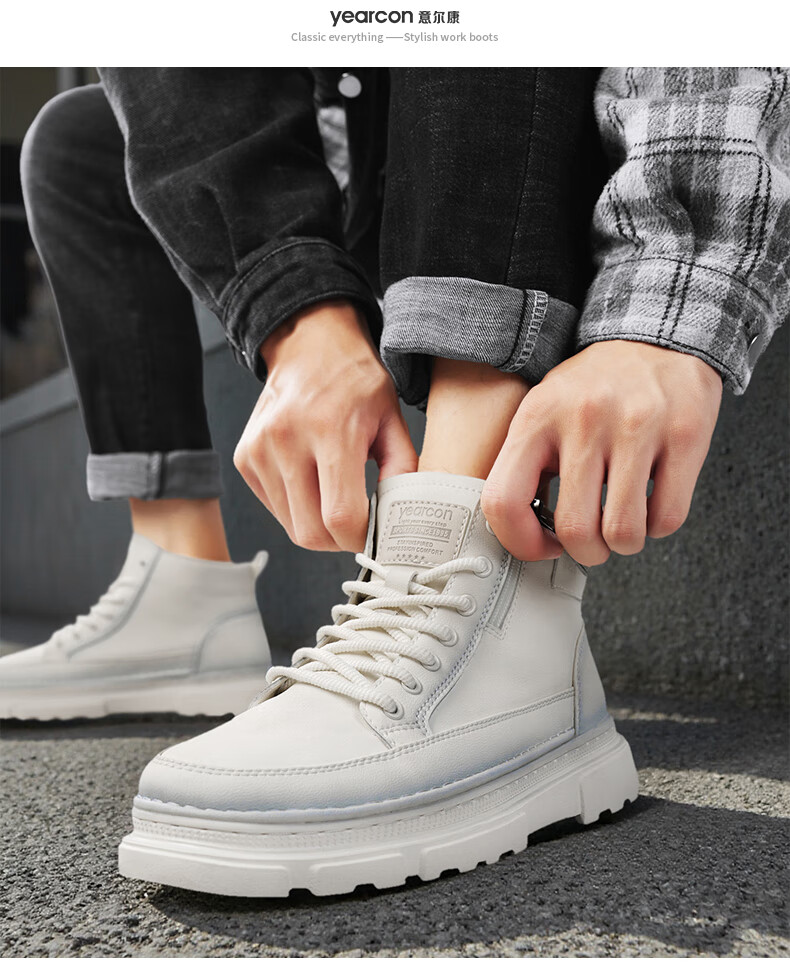 Eierkang Men's Cotton Shoes British Style Martin Boots Casual High-top Sneakers Retro Fashion Work Boots Trendy Thick-soled Shoes for Men 13