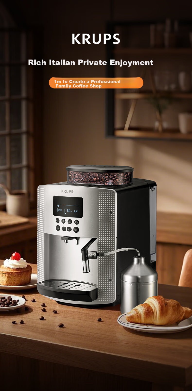 Krups German Coffee Machine for Home/office Use, Fully Automatic Espresso Maker with Built-In Grinder, European Import EA815E80 (Silver) 1