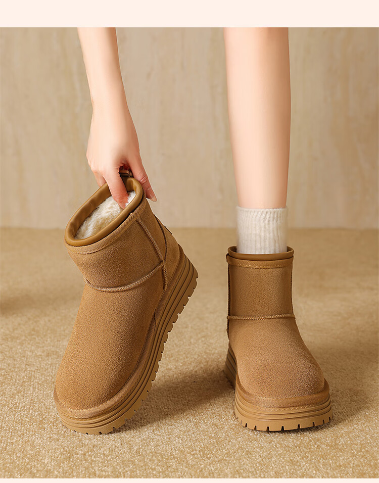 ZHR Women's Winter Snow Boots Long Plush Cold-Resistant Northeast Boots Thick Sole Suede Leather Ankle Boots JQ31 Camel Size 37 4