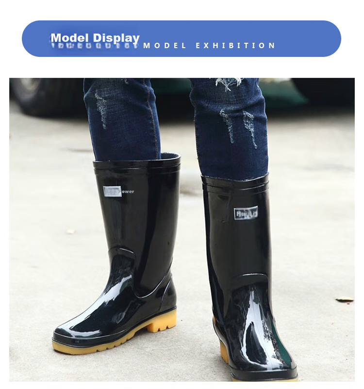 Huili Men's Tall Rain Boots, Non-Slip Waterproof Shoes, Outdoor Car Washing Rubber Shoes, Fishing Wear-Resistant Rain Boots, 07-1 Black High Top Size 45 4